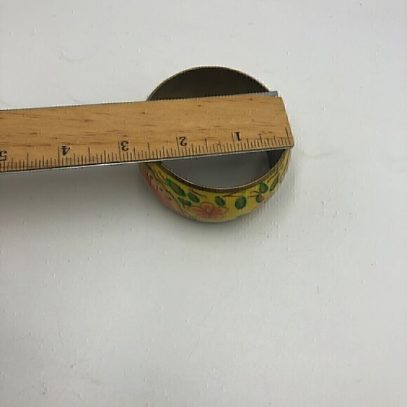 Vintage Women's Brass Floral Painted Bangle Bracelet Jewelry - Picture 13 of 13